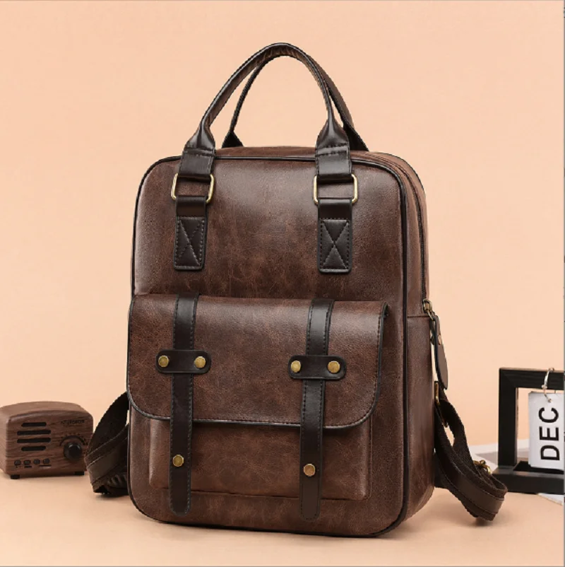 

2026 New Preppy Style Fashion Vintage Leather Large Capacity Travel Backpacks Men Women's Shoulder Bags Laptop School Bag Totes