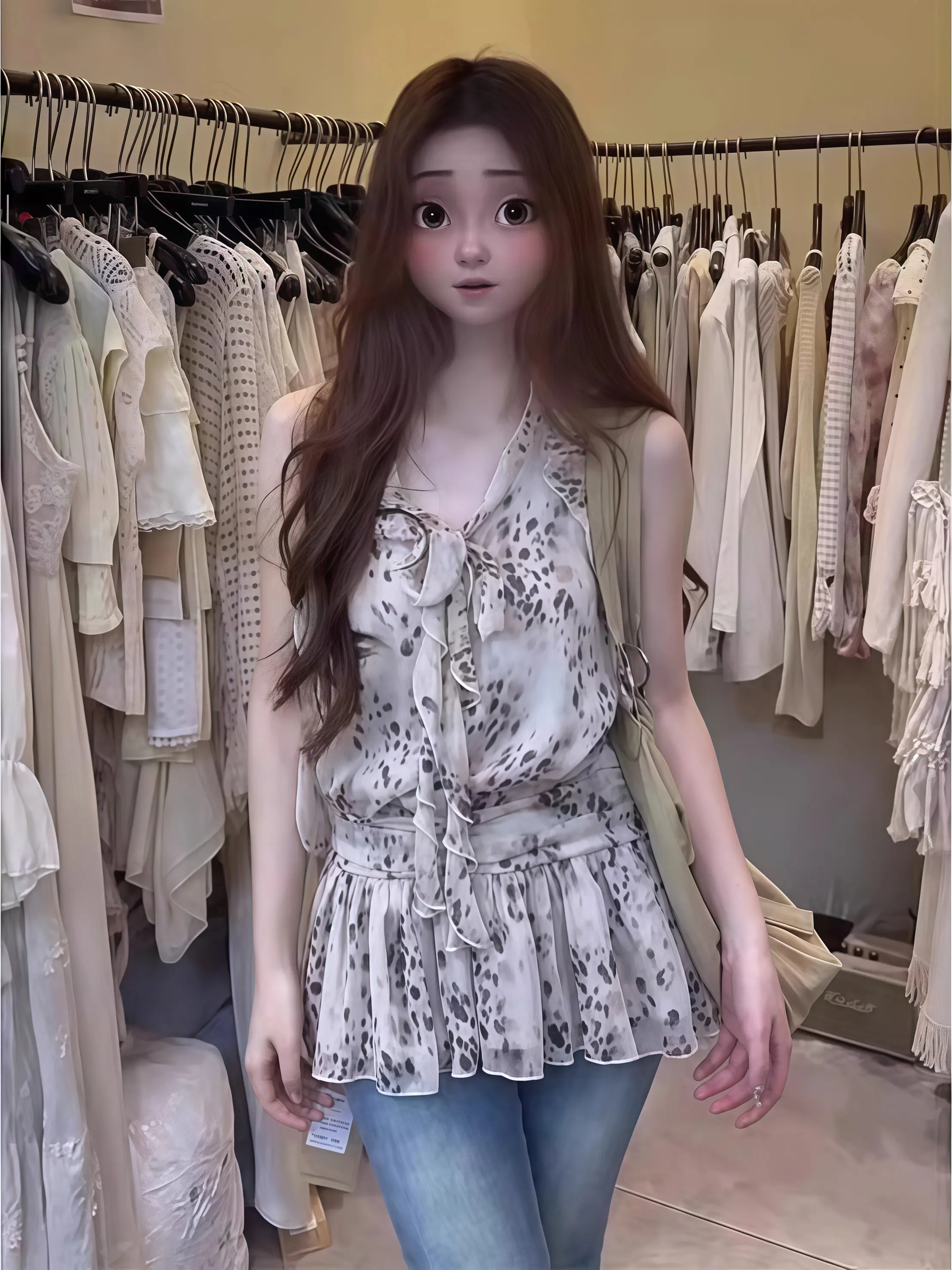 

Сексуальный топ без рукавов с леопардовым принтом и воротником-халтером, женская уникальная майка с V-образным вырезом, корейская версия, приталенная рубашка в повседневном стиле