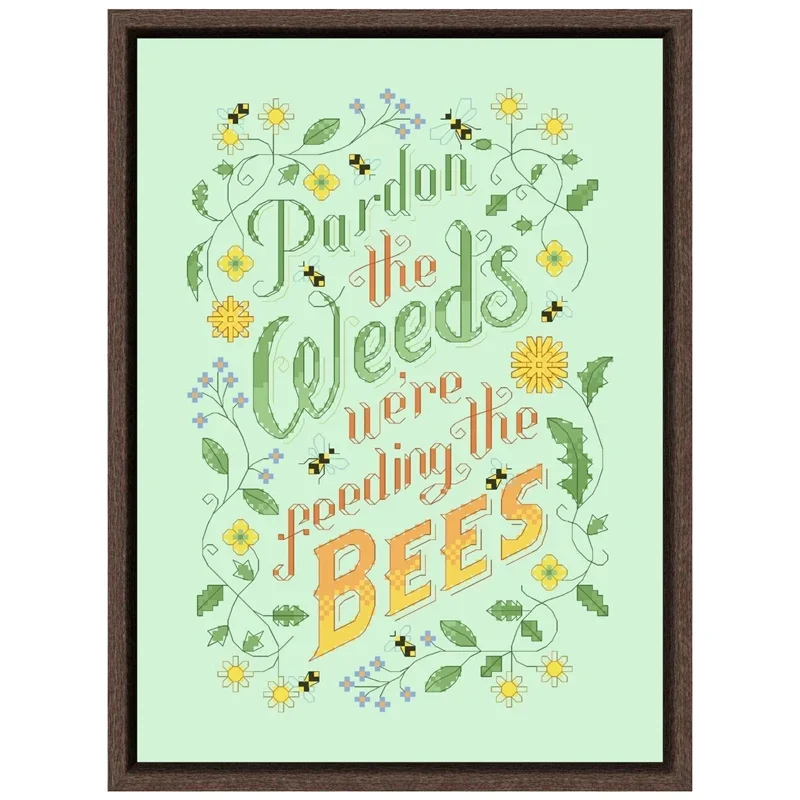 Weeds & Bees cross stitch kits 18ct 14ct 11ct light green fabric cotton thread DIY embroidery kit home wall decoration