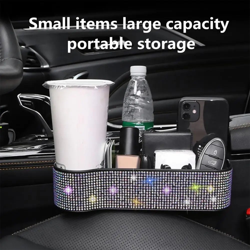 Car Seat Console Side Storage Box with Cup Holder Sparkling Auto Seat Gap Filler Storage Box Car Interior Organizer Accessories