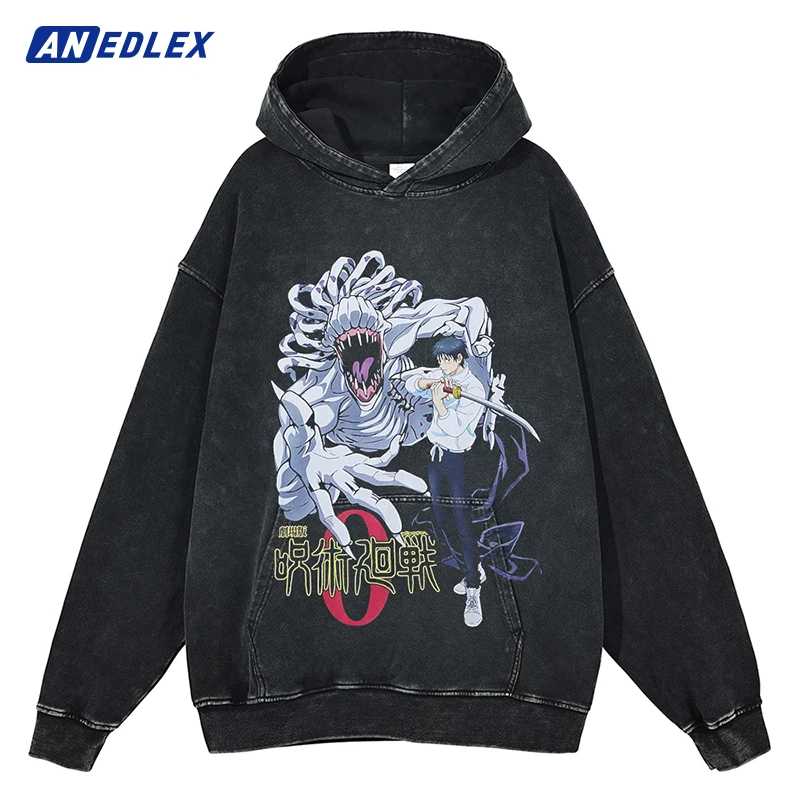 

Hip Hop Black Vintage Hoodie Sweatshirt Men Streetwear Japanese Anime Graphic Hooded Pullover Cotton Harajuku Hoodie Sweat Shirt