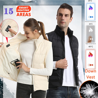 15 pcs down Heated vest man women winter thermal heated jacket man Electric heating clothes Waistcoat For Hiking Oversized 8XL