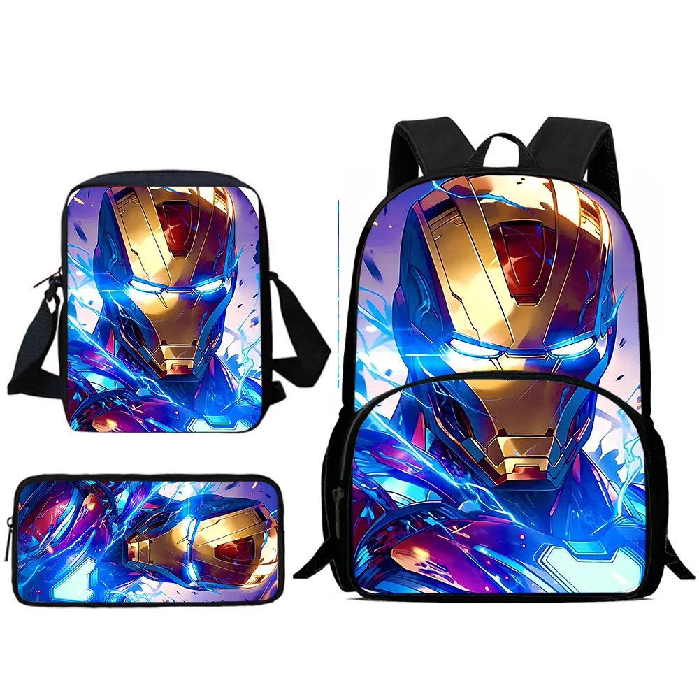 3Pcs Set  Anime For Irons Man Child Backpacks Shoulder Bag Pencil Case Pupil Large Capacity School Bags for Boys Girls Best Gift