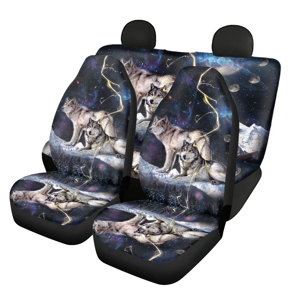 Hot Galaxy Wolf Print Comfortable Front and Rear Automobile Seat Protector Anti-Slip Universal Car Seat Cushion Polyester Fabric