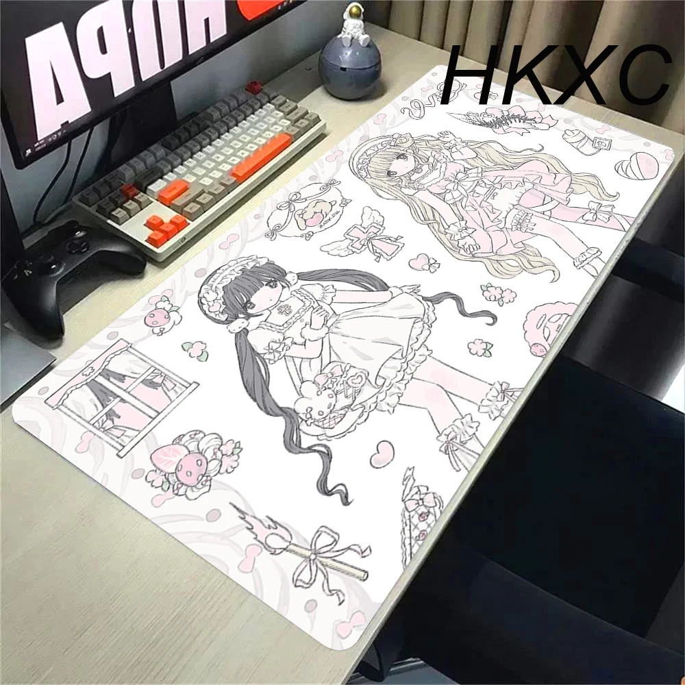 PC Kawaii Gamer Cabinet Mousepad Anime Cute Angel Girls Mouse Pad Laptop Gaming Extended Desk Mat XXL Keyboard Rug Pink Carpet