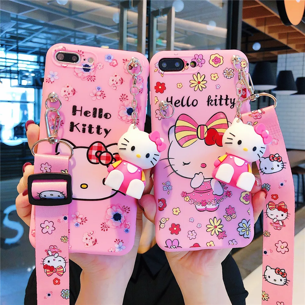 

For Samsung Galaxy A10s A20s A30 A50 A70 A12 A11 A71 A51 A52 A22 A02s A32 A72 A13 A53 A03s A14 Hello Kitty Case With Holder Rope