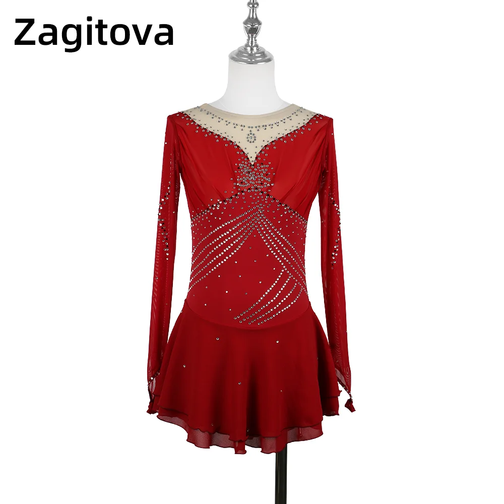 

Zagitova Figure Skating Dress Women Girls Ice Skating Skirt Competition Rhinestone Mesh Skirt