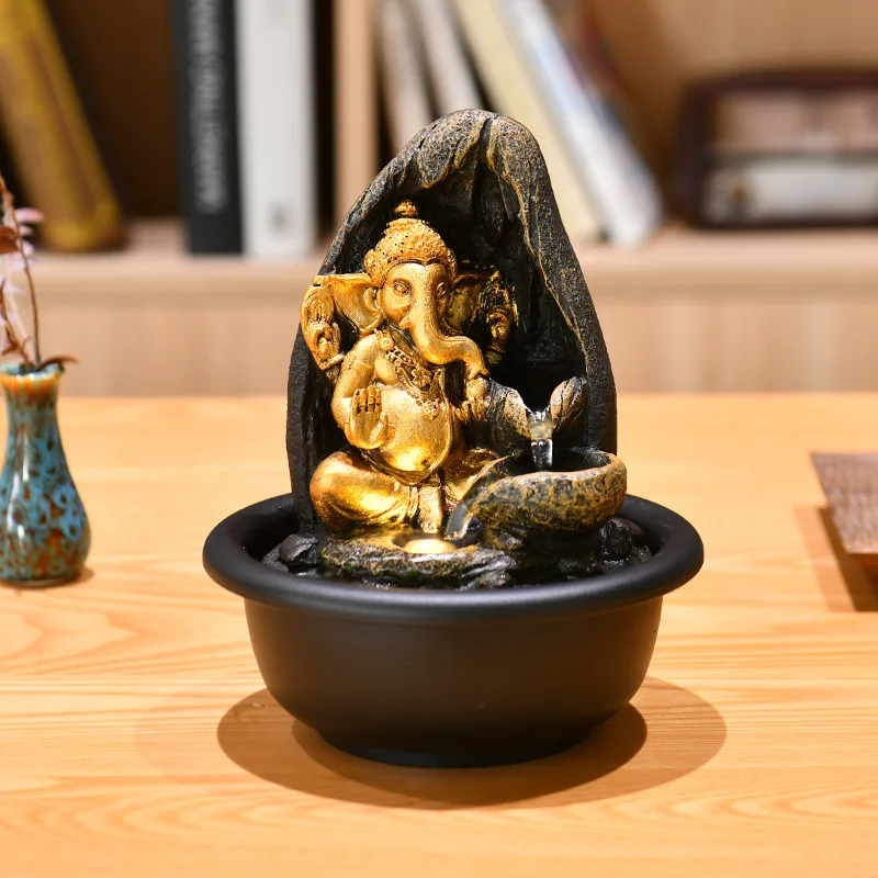 Ganesha Statues Indoor Water Fountain, Buddah Statute Tabletop Fountain with LED Light, Zen for Home Office Desk Decor