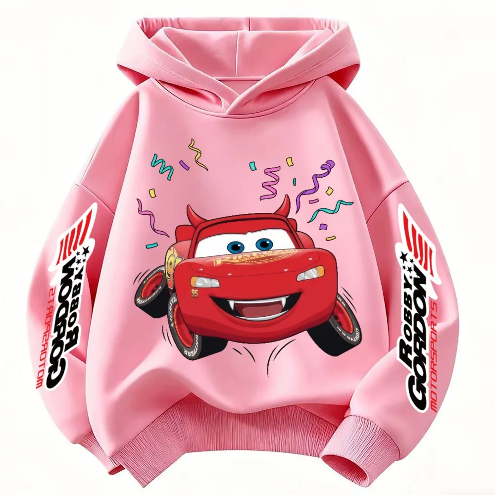2025 Fun Car Lightning McQueen Print Children Hooded Sweatshirt Boy Girl Autumn Winter Daily Outdoor Casual Warm Soft Sportswear