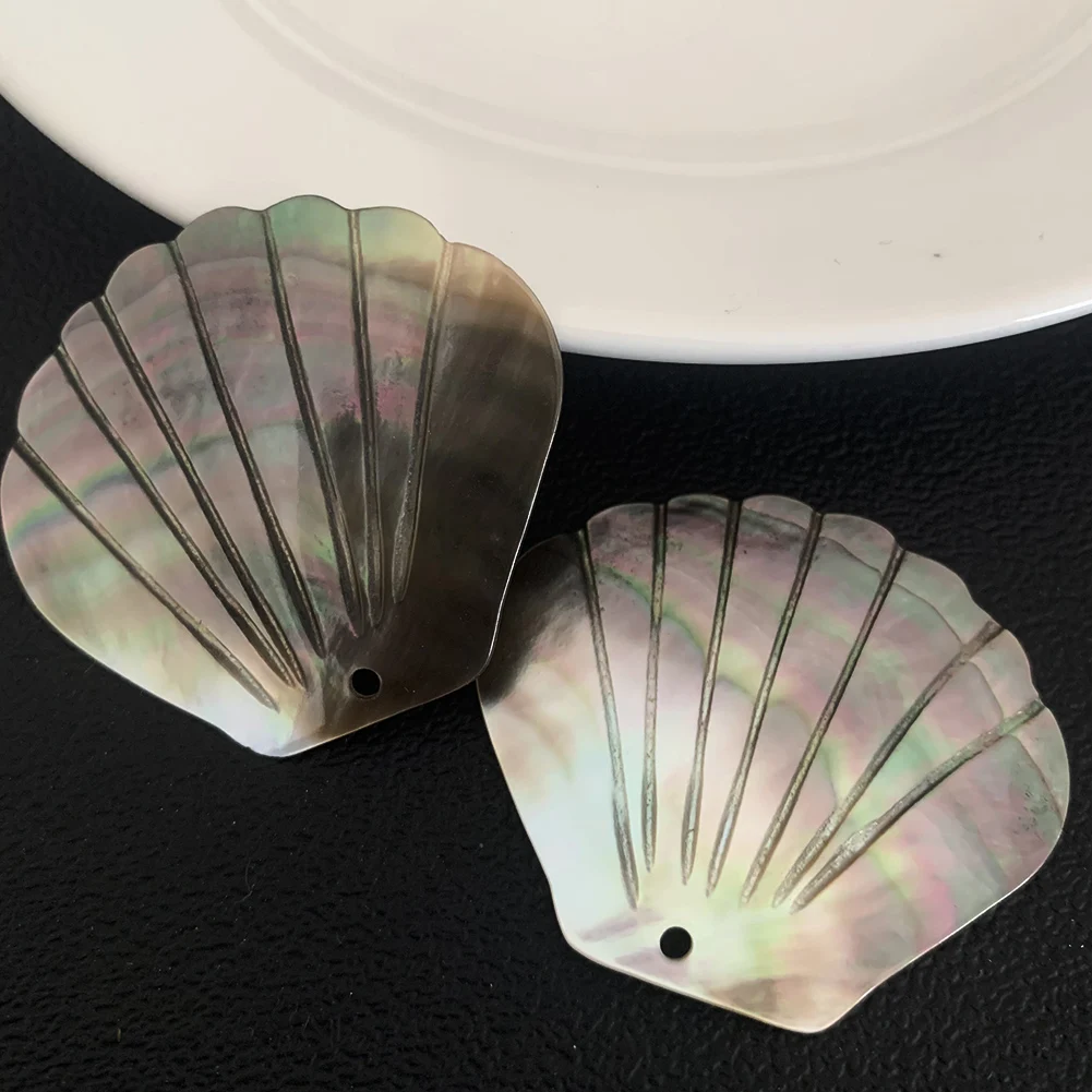 2pcs 45mm Black Shell Mop Tahitian Scallop Polished Beads Natural Mother of Pearl Earrings Pendants Jewelry Making Accessories