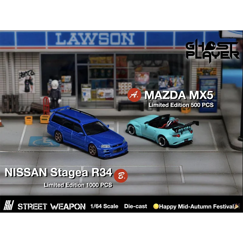 Street Weapon 1:64 Pandem MX5 Roadster Light Blue Alloy Diorama Car Model Collection Miniature Carros Toys