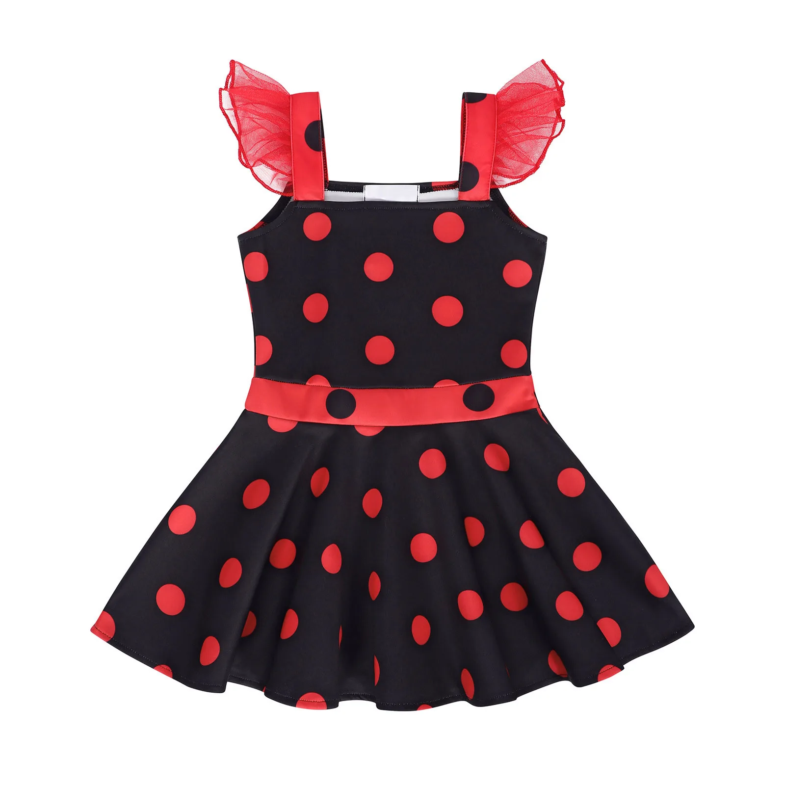 Kids Cartoon Roleplay Dress Polka Dots Print A-line Short Dress Halloween Party Evening Cosplay Costume Kids Baby Frocks