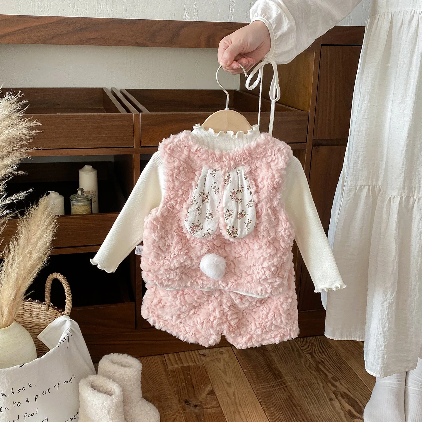

Toddler Girls 3piece Set Ear Rabbit Thick Infant Baby Girls Vest+kid Girls Undershirt+ Warm Elastic Waist Newborn Girls Pants