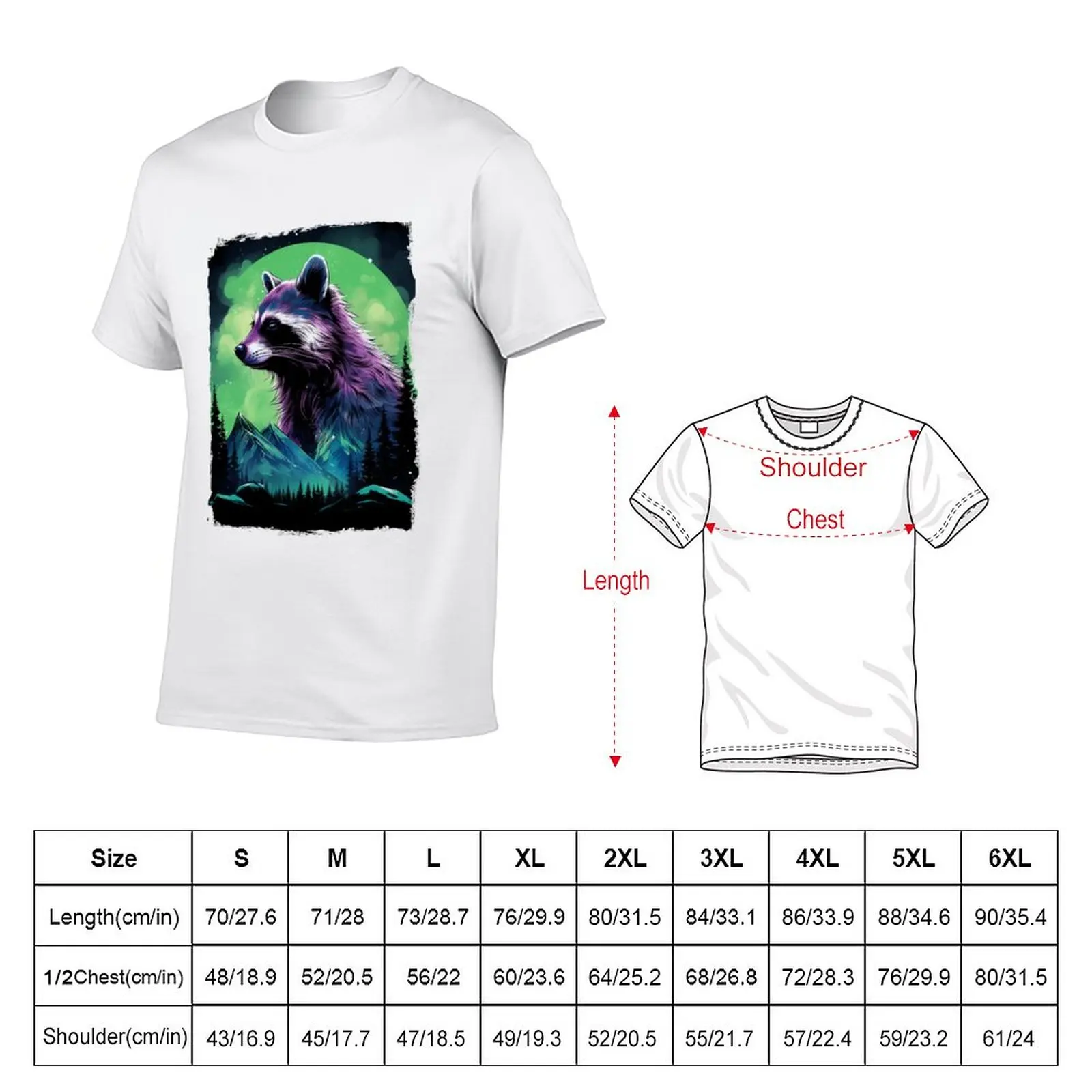 New Raccoon Under Northern Light Aurora Borealis Scenery Mountains Rivers Trees T-Shirt black t shirts cute tops Men's clothing