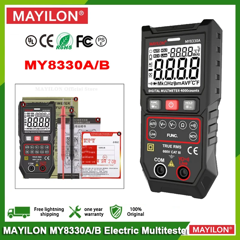 MAYILON Professional Digital Multimeter MY8330A/B AC/DC Voltmeter Resistor Capacitor Ohm Hz True RMS Electrical Multi Tester