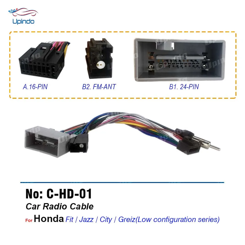 Car Radio Cable Android Head Unit Power Wiring Harness Socket Connector for Honda Jazz Fit City Insight XR-V Greiz Crider