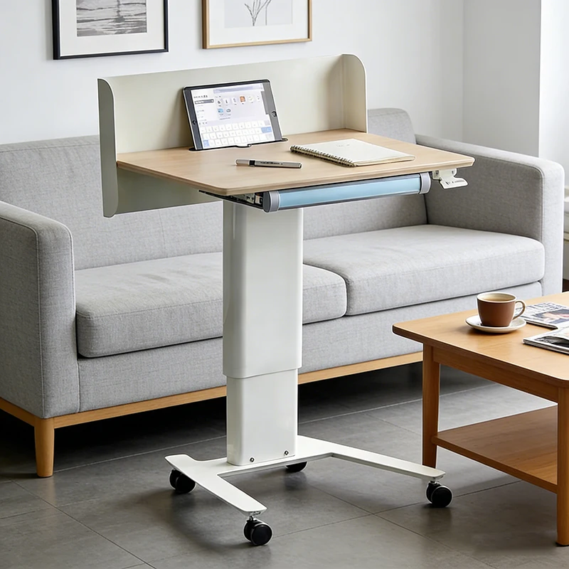 Mobile Height Adjustable Pneumatic Desk with Drawer and Swivel Casters Lecture Table for School and University Classrooms