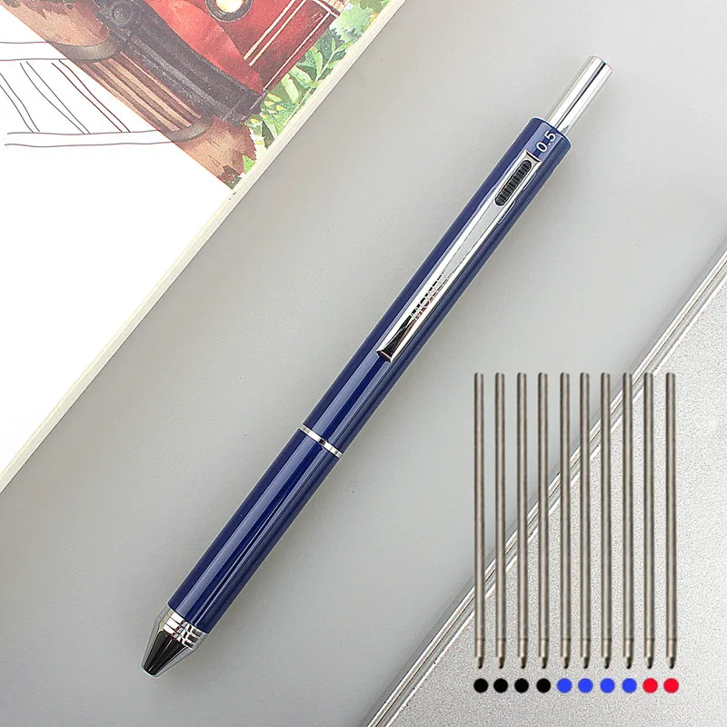 4 In1 Multicolor Ballpoint Pen Gravity Sensing 3 Color Pen and Mechanical Pencil Lead Black Silver Red Blue Metal Pen Stationery