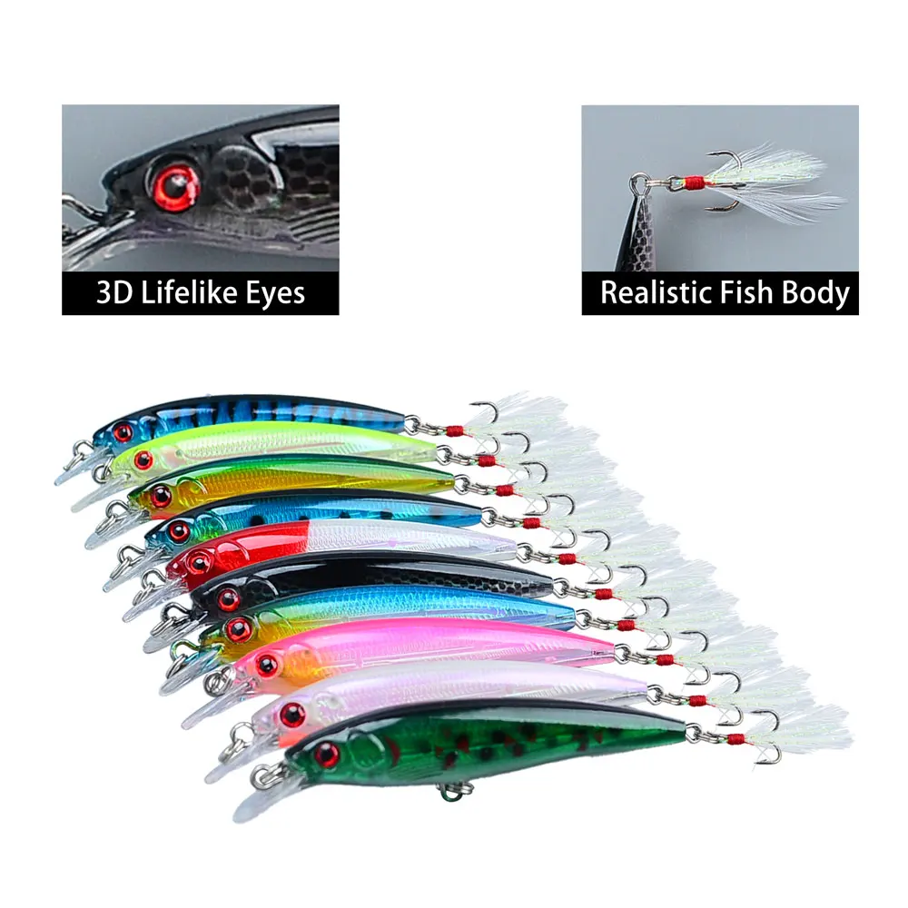 10pcs Bionic Minnow Fishing Lure Set -6.8g Hard Bait with Feather Treble Hooks for Maximum Catch - view 4