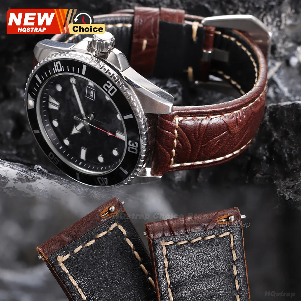 New Printed Style Oil Wax Watch Band 20/22/24/26mm Universal Strap for Seiko Bracelet for Rolex Smartwatch Leather Quick Release