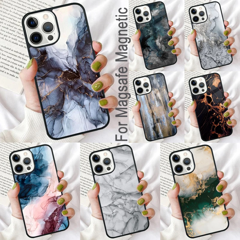 

Vintage Marble Magnetic Soft Phone Case for iPhone 16 Promax 15 Pro 13 14 Plus 11 12 Mini MagSafe Coque