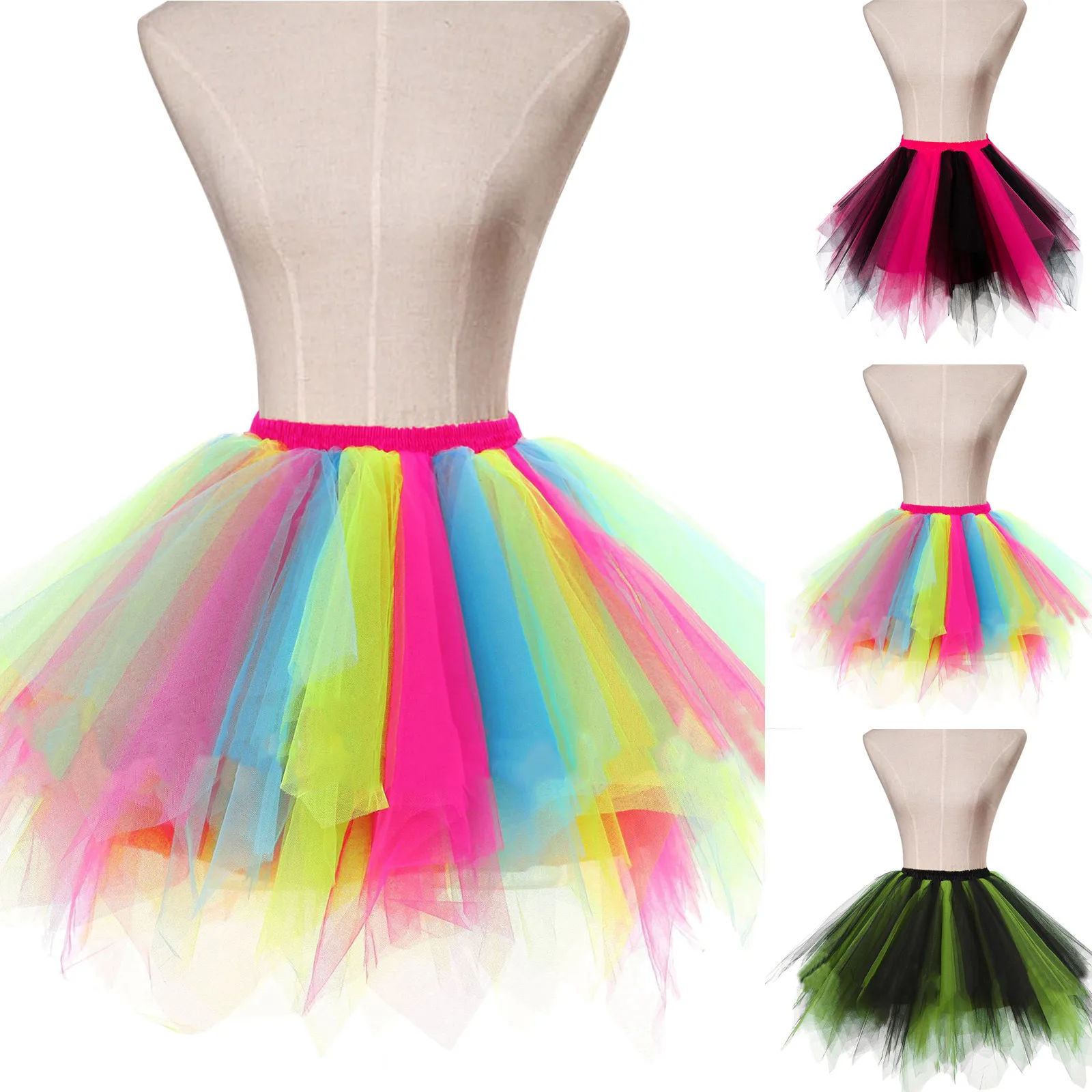 Womens Pleated Gauze Colours Short Skirt Princess Skirt High Quality Adult Tutu Dancing Skirt Pleated Layered Tulle Mini Skirt