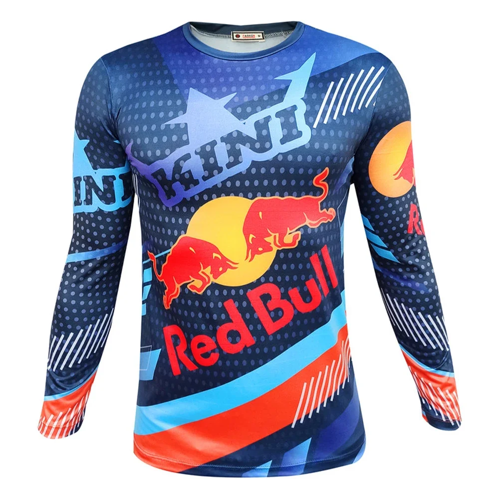 Camiseta de manga larga para hombre, camiseta transpirable de secado rápido con estampado 3D de Red Bull Racing para entusiastas de la motocicleta