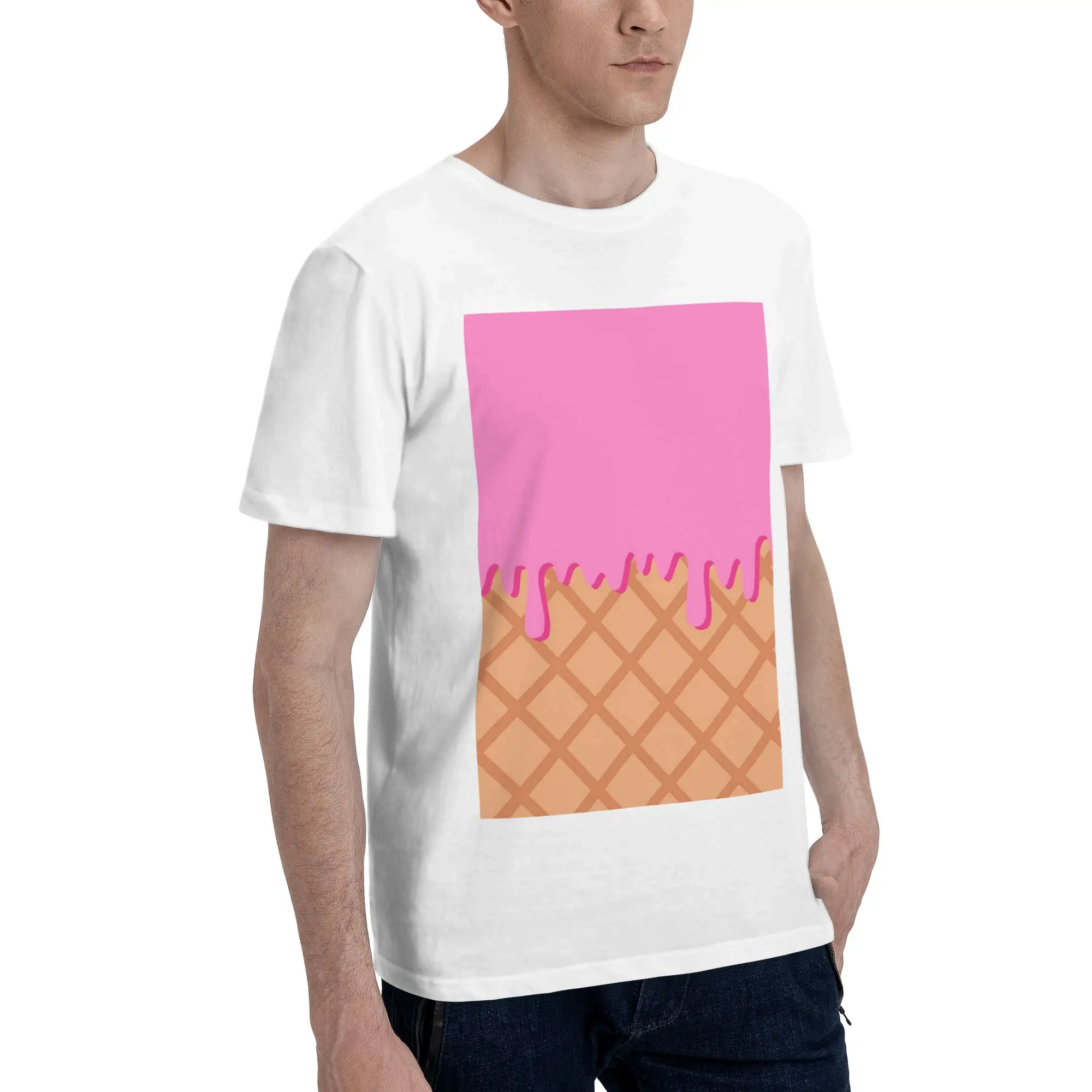 

Strawberry Ice Cream Men T-Shirt Oversized T Shirts Men's Round Neck Cotton Tees Short Summer Male