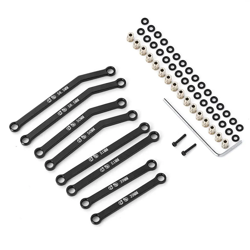 

RCGOFOLLOW 8 шт., линейный стержень из алюминиевого сплава, 39/50/51/58, 5 мм, колесная база, рулевой стержень, линейный стержень для радиоуправляемого автомобиля 1/24, гусеничный осевой SCX24