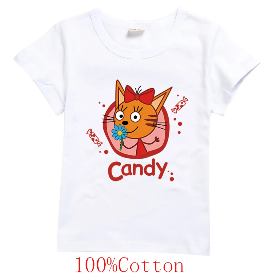 

Fashion Kid-e-cats T-shirt Kids Short Sleeves Tee Baby Girl Clothes Boys Three Happy Cats Kittens T Shirt Children's Clothing