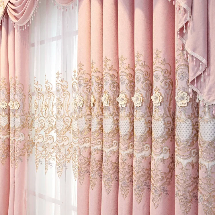 

Luxury European Style Pink Atmospheric Shading Blackout Curtains for Living Dining Room Bedroom Thermal Insulated Privacy Drapes