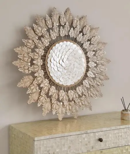 #￥High-End Creative Life Tree Metal Wall Decoration Light Luxury Golden Leaf Shell Pendant for Living Room Dining Room Paintings