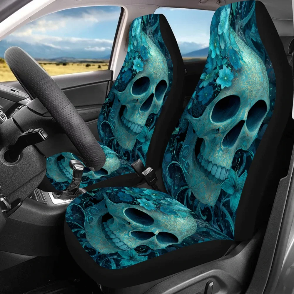 Juego de 2 fundas universales para asientos de coche Eternal Bloom Skull, aptas para todos, diseñadas para los asientos delanteros de coches, SUV y sedanes. Impr