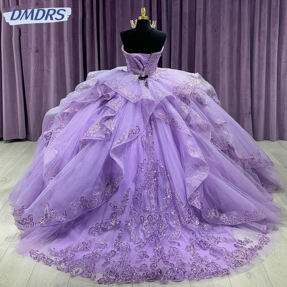 Charmoso vestido de baile de princesa sem alças elegante vestido quinceanera clássico laço de lantejoulas com capa doce 16 vestido de