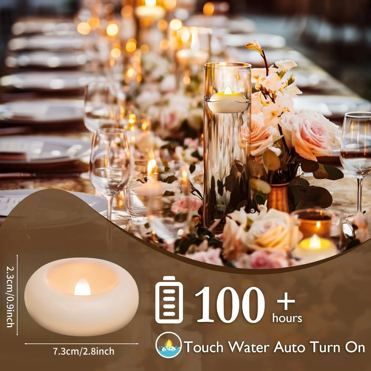 Waterproof Led Floating Tealights Candles Battery Operated Flickering Flameless Tea Light for Cylinder Vases Centerpieces Weddin