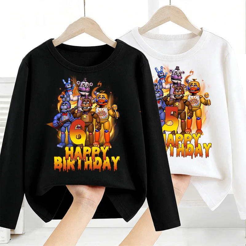 

Five Nights At Freddys Long Sleeve Shirt 1-9 Age Long Sleeve Children T Shirt Boy Girl Birthday Party Clothing Fashion Tops Gift