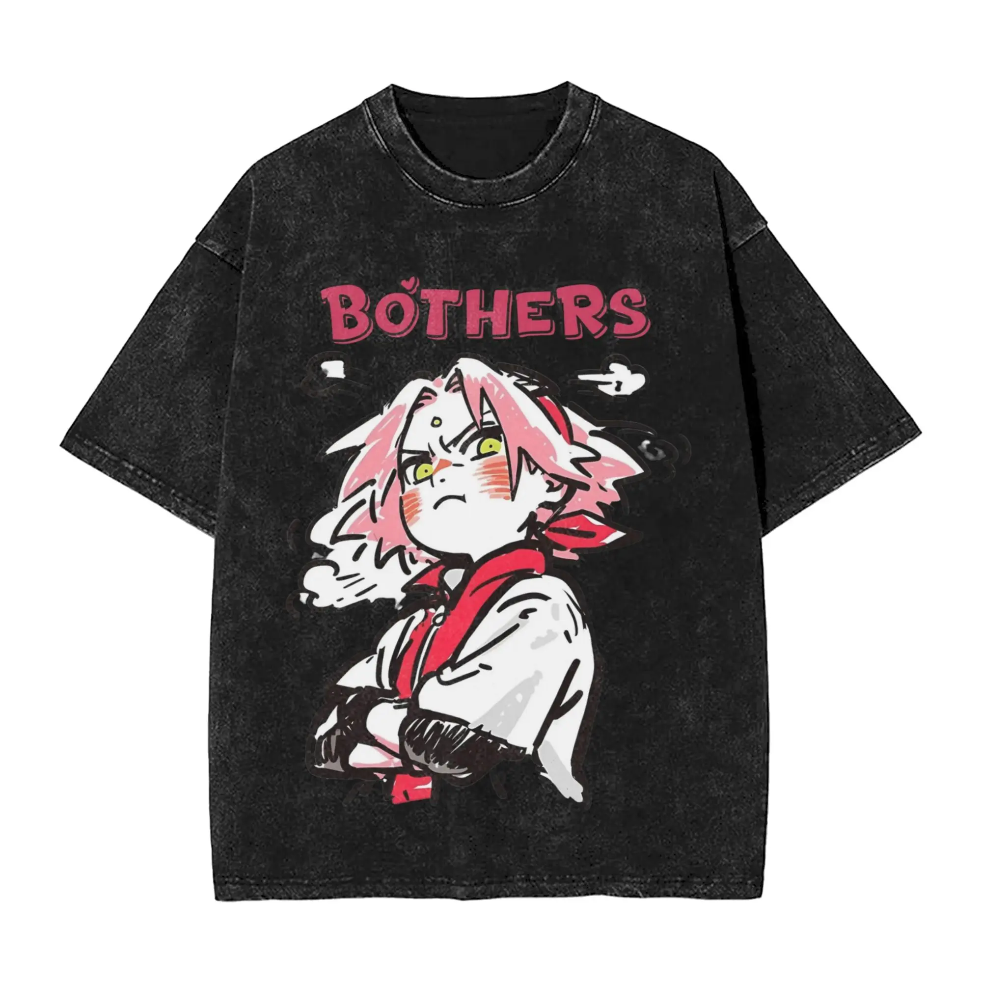 Sakura With all the Fury Narutoes Anime Washed T Shirt Streetwear Hip Hop  T-Shirt Tees Tops for Men Women 100% Cotton Oversize