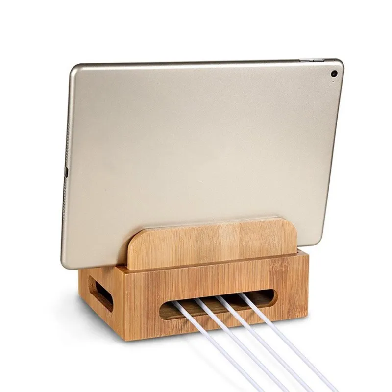 Bambushalter für iPhone, Ständer für Samsung, Handykabel, Ladestation, Docks, Organizer für Smartphones und Tablets, USB-Ladegerät – Detail 5