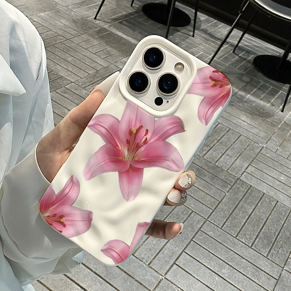 Luxuriöse Romantische Lilien-Blumen-Handyhülle für iPhone 17 16 15 14 13 12 11 Pro Max 14 Plus 17 Air Falten-Wellen Weiche Silikonhülle – Detail 4