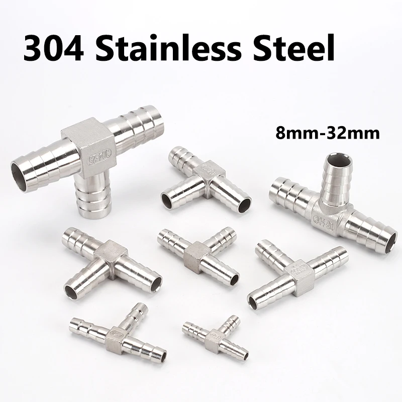 8 مللي متر 10 مللي متر 12 مللي متر 13 مللي متر 15 مللي متر 16 مللي متر 20 مللي متر 25 مللي متر 32 مللي متر 304 الفولاذ المقاوم للصدأ ثلاث طريقة وصلة أنابيب موصل T نوع خرطوم الذيل اذع موصلات #1