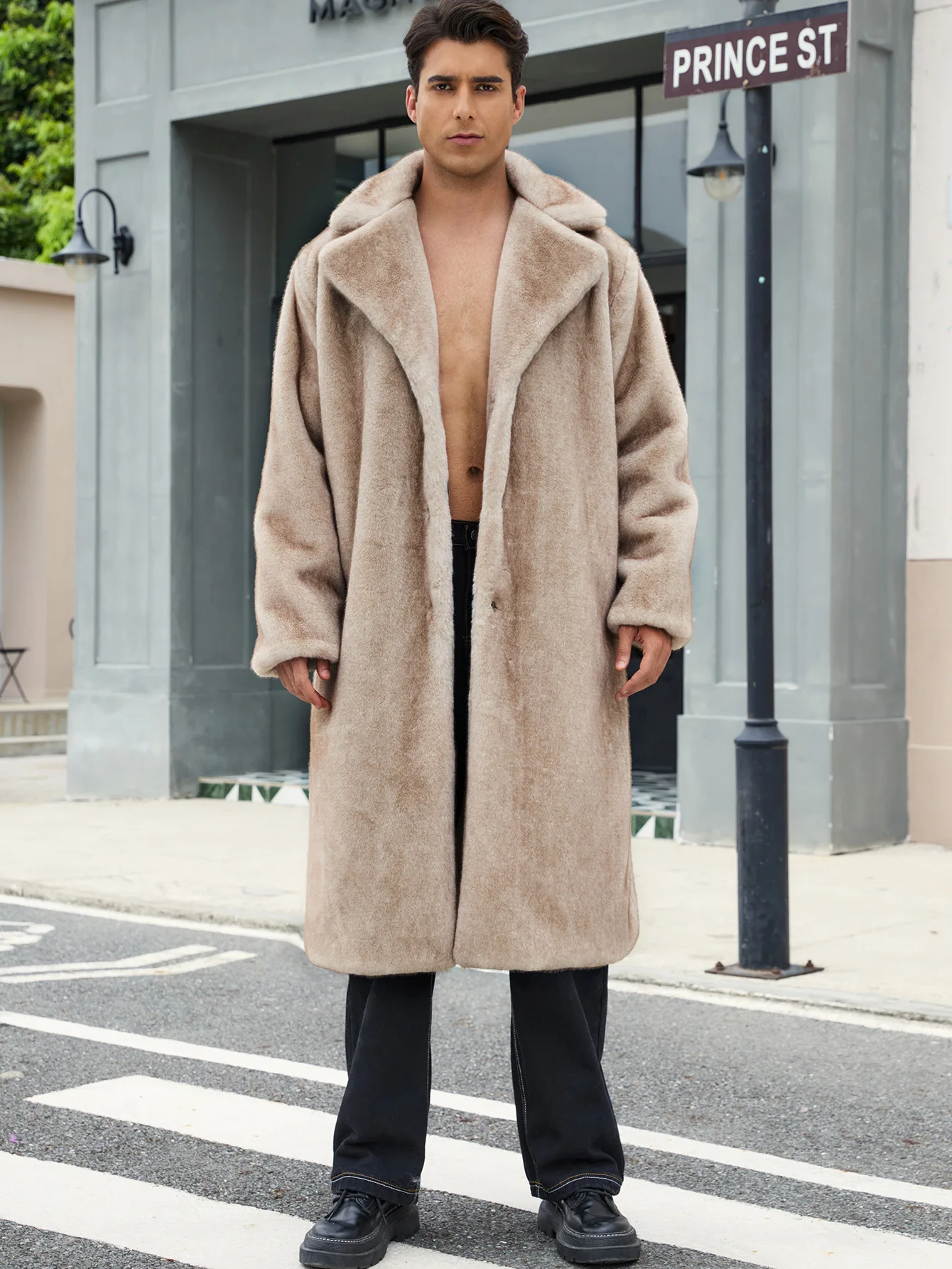 Men's Autumn Winter Long Coat Imitation Fur Collar Mink Warm Style New Suit Men's Clothing