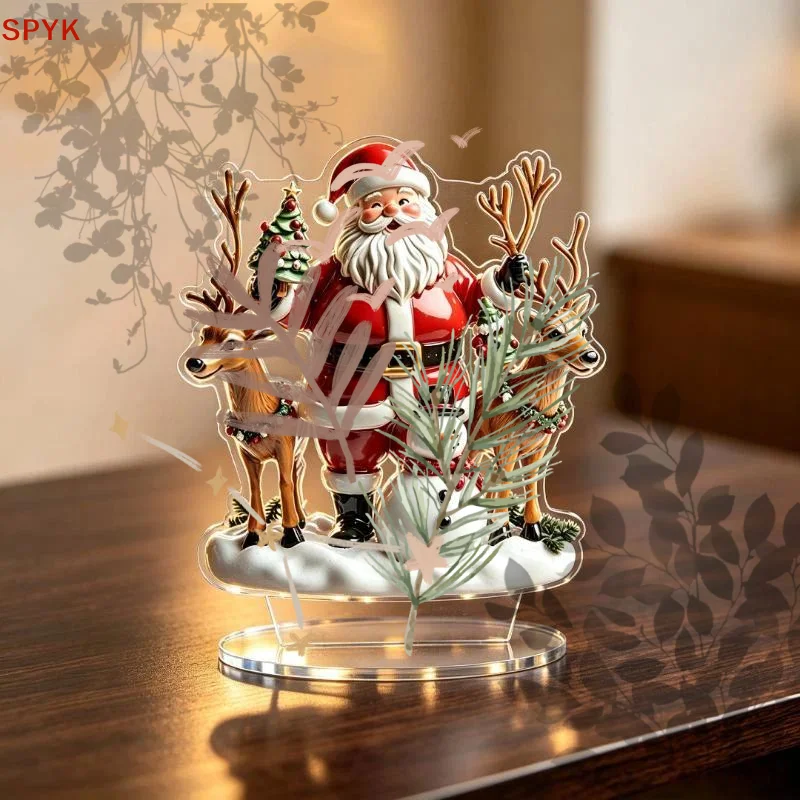 Santa Claus Reindeer 2D Flat: Acrylic Home Bedroom Desktop Decoration Ornament Standing Sign Figurines Miniatures