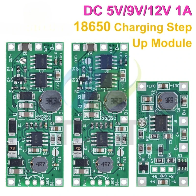 Módulo de reforço de carregamento, dc 5v-12v a 9v/12v para bateria de lítio 18650, conversor de proteção de tensão, descarga de carga