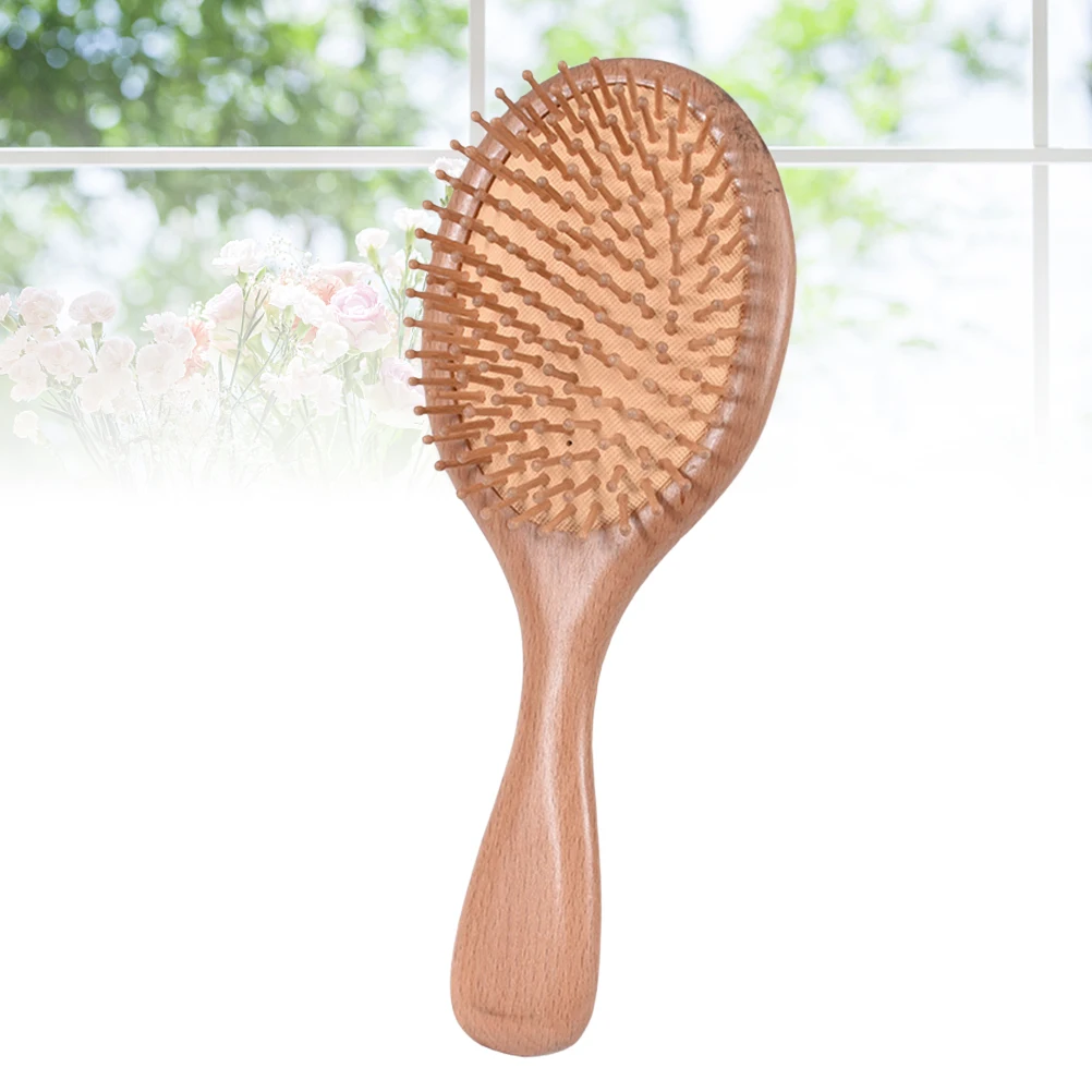 

Natural Wooden Hair Brush Cushion Comb Scalp Massage Paddle Beech Bristles Wide Teeth Detangling Touchable