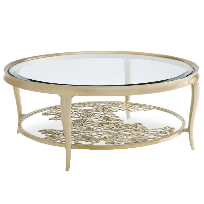 

/Factory Supply Living Room Modern wooden Tempered Glass Round Gold Side Table Coffee Table
