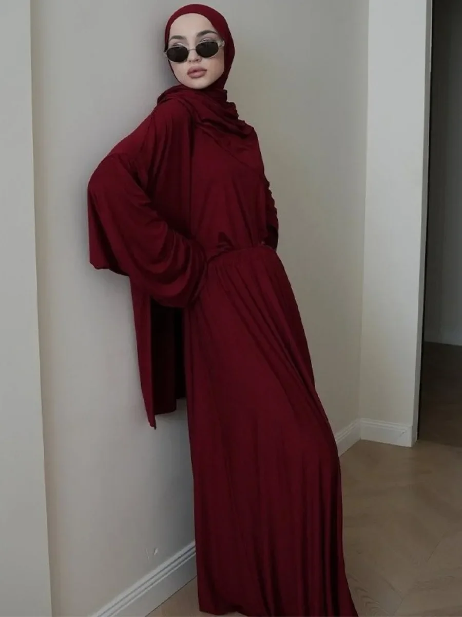 Dwuczęściowy Zestaw Muzułmański Damski Koszula Spódnica Garnitury Bez Chusty Ramadan Maroko Dubaj Abaje Islam Stroje Dżalabija Muzułmański Komplet