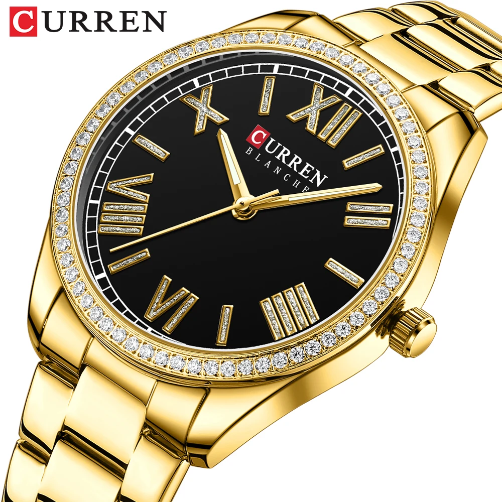 

CURREN 2022 Fashion Quartz Women's Dress Watches Luminous Hands Stainless Steel Band Wristwatches with Rhinestones