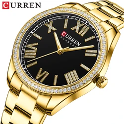 CURREN 2022 Fashion Quartz Women's Dress Watches Luminous Hands Stainless Steel Band Wristwatches with Rhinestones