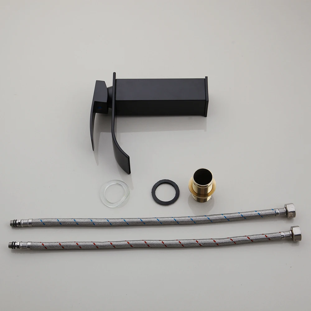 Torayvino Bathroom Black Painting Basin Sink Faucet Solid Brass Black Waterfall Deck Mounted Faucet Cold And Hot Mixer Water Tap
