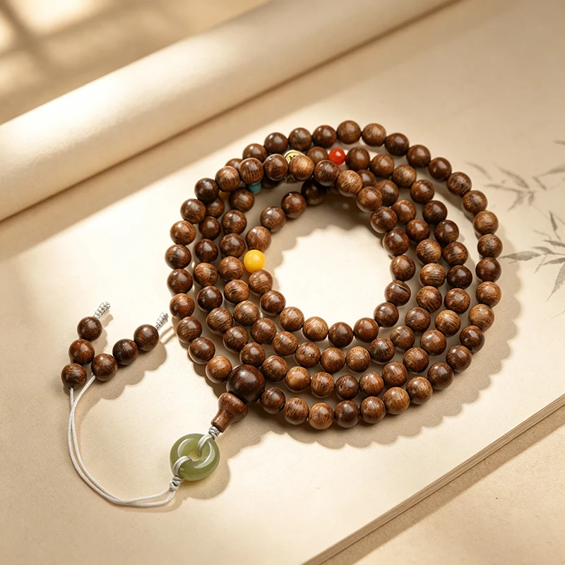 Natural Kalimantan Agarwood 108 Beads  Bracelet Multi Loop Wrist Chain Unisex Couple Prayer Beads Constellation Lucky Meditation